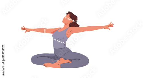 woman in gray outfit doing yoga with arms outstretched