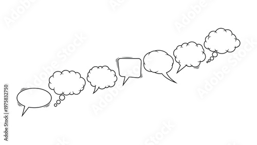 Conversation Bubbles: A sequence of empty speech bubbles ascending, representing a progression of thoughts, ideas, or dialogue. Capturing the essence of communication, contemplation, and expression.