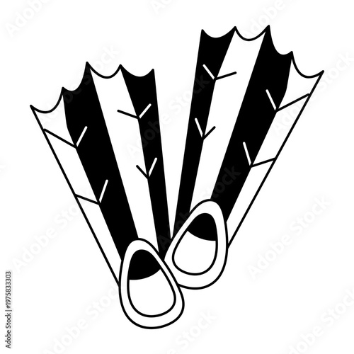 A sketchy style icon depicting swimming fins