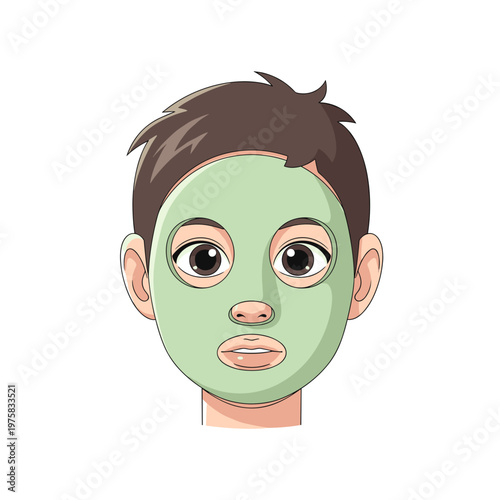 Adolescent boy with green clay face mask 