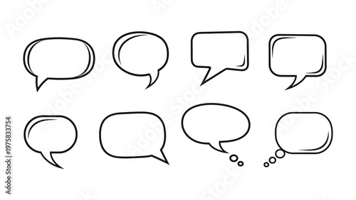 Dialogue Boxes: A collection of simple, black and white dialogue boxes, each with a unique shape, perfect for conveying messages and thoughts.