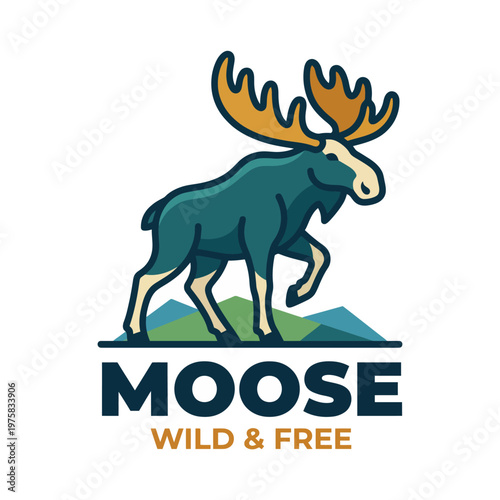 This vibrant image showcases a moose standing proudly against a backdrop of mountains, evoking a sense of wilderness, strength, and freedom in nature's beauty.