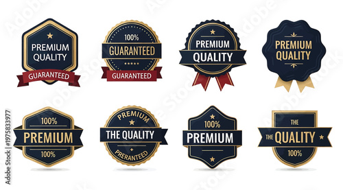 Set of premium quality gold and dark blue badges and labels
