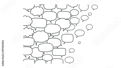 Dialogue Bubbles: A complex collection of diverse speech bubbles, their shapes reflecting a conversation, suggesting dialogue and discourse
