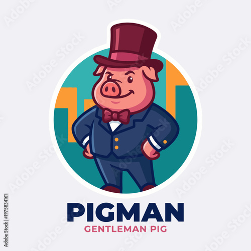 A humorous yet charming illustration of a pig dressed in a classy suit and top hat, exuding personality and elegance, perfect for whimsical and fun-themed concepts.