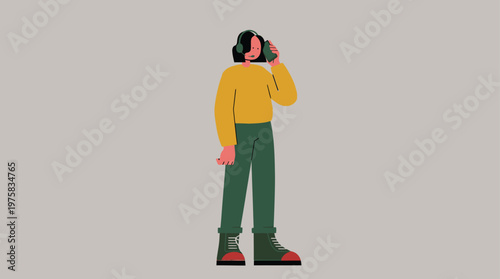 Professional Customer Support Agent Illustration - Woman with Headset and Smartphone Providing Online Service