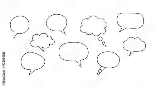 Communication Bubbles Collection: A collection of various communication bubbles, each offering a blank space for personalized messages, representing dialogue, thought, and expression.