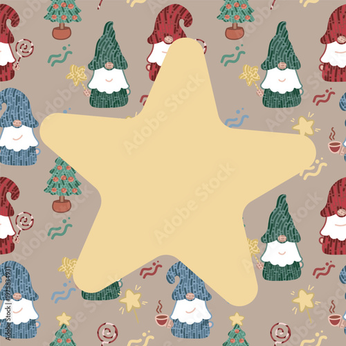 seamless pattern with christmas trees and gnomes