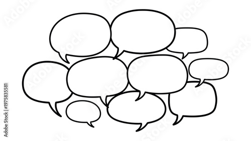 Conversation Bubbles: A collection of blank speech bubbles, representing communication, discussion, and dialogue