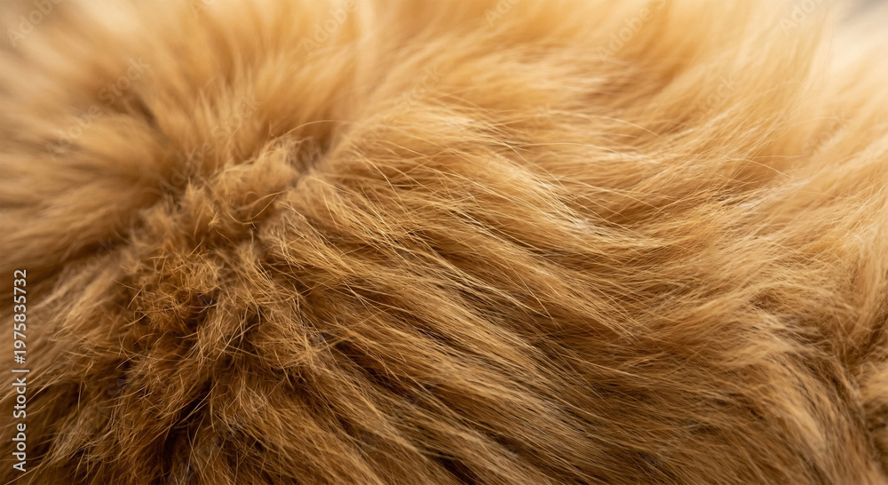 Fototapeta premium Macro background texture of soft and fluffy golden brown animal fur