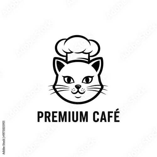 Cute Cat Chef Logo for Premium Cafe - Whimsical Animal Emblem