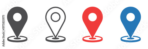 Set of location pin icons vector illustration featuring map markers, GPS pointers, navigation symbols, geo location points, flat minimal design isolated