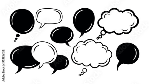 Dialogue Balloons: A collection of various dialog and thought bubbles, capturing different forms and shapes for diverse communication scenarios.