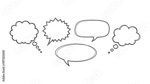 Speech Bubbles in Mind: A collection of various speech bubbles, a symbolic representation of communication and thought, ready to be filled with ideas and dialogues.