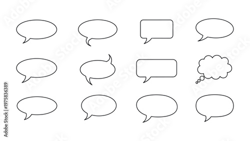 Communication bubble illustrations: Diverse selection of speech bubbles, each ready to convey thoughts, ideas, and dialogues. Designed to represent various forms of conversation.