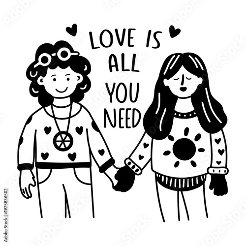 A glyph sticker of hippie couple