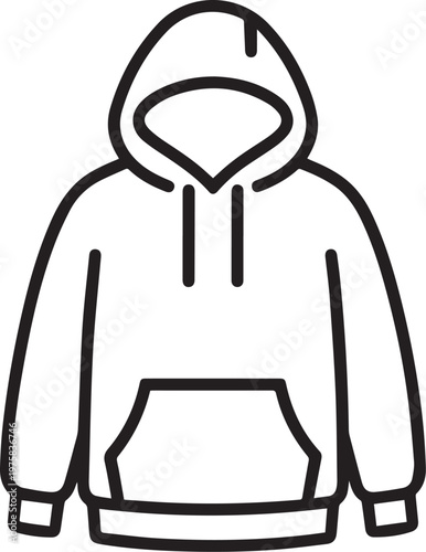 A minimalist outline of a hooded sweatshirt in a clean design.