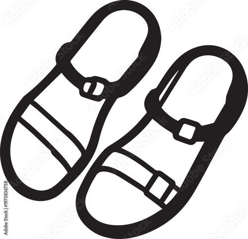 Pair of artistic sandals in monochrome design, ideal for summer vacation and foot wear concepts.