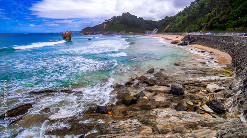 Canvas Print Beach of Aguilar, Cantabrian Sea, Muros de Nalón, Principado de Asturias, Spain,