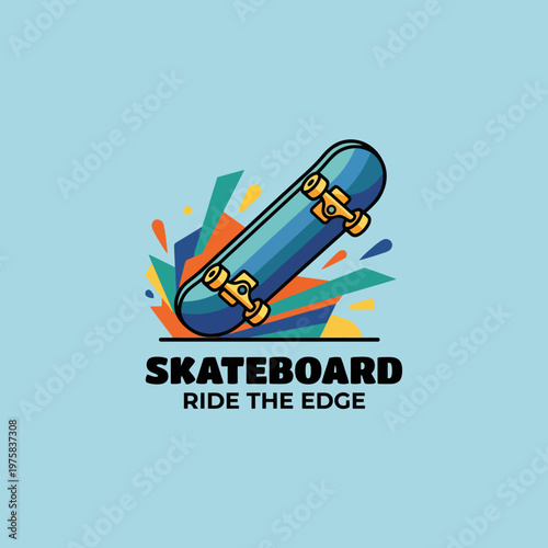 This vibrant logo of a skateboard in action captures the thrill and excitement of skateboarding culture, appealing to youth and adventure enthusiasts alike with its energetic design.
