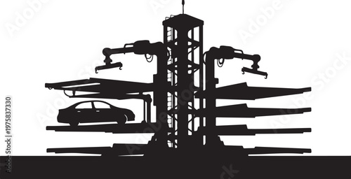 Car wash, automated car wash, car service, vehicle cleaning, industrial silhouette