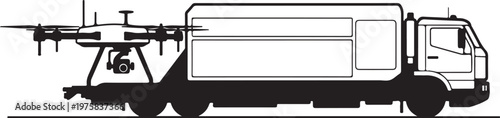 Vector truck, drone on truck, aerial drone carrier, transportation vehicle