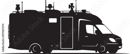 Black van, emergency vehicle, silhouette illustration, vector graphics