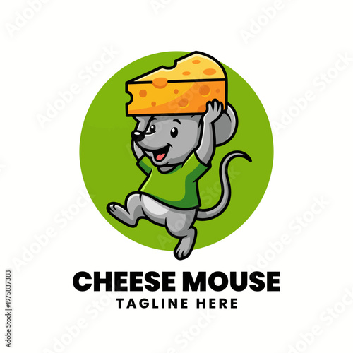 This charming mouse happily carrying a block of cheese symbolizes playfulness and fun, making it an appealing logo for food-related brands or children's products.