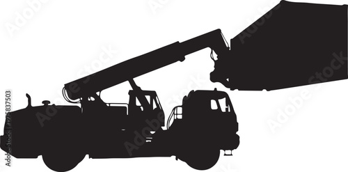 Black silhouette construction truck, dump truck icon, vehicle illustration, heavy equipment symbol