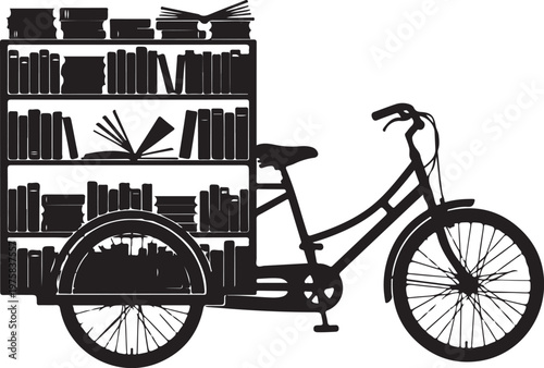 Black bicycle book cart, book tricycle, library bike, book transportation