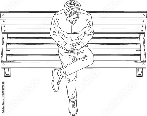 Pensive Young Man on Bench