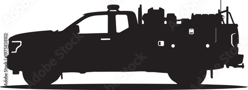 Black silhouette pickup truck, utility vehicle, work truck, industrial transport