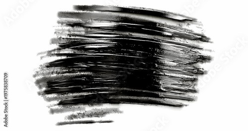 Animated black mascara brush stroke on white background, 3D textured liquid eyeliner smear, beauty product motion graphics element