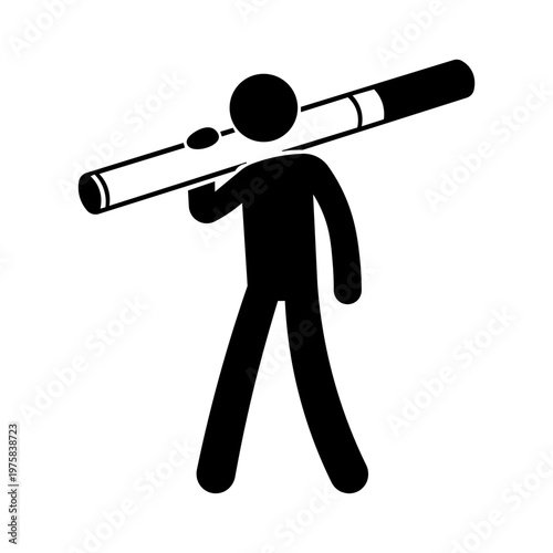 Stickman Holding Cigarette – Smoking Habit and Lifestyle Silhouette Vector Icon.