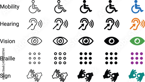 Collection of Icons Representing Various Disabilities and Accessibility Features