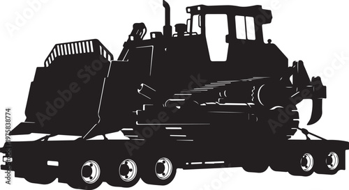 Black silhouette bulldozer, heavy equipment, construction vehicle, industrial icon
