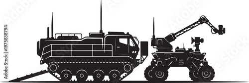 Industrial vehicles, heavy machinery, construction equipment, silhouette icons
