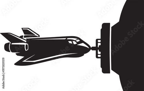 Airplane refueling, jet fueling, aerial tanker, black silhouette vector