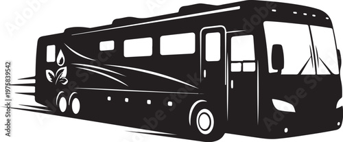 Motorcoach, Bus, RV, Vehicle, Transportation, Travel, Black, Vector Illustration
