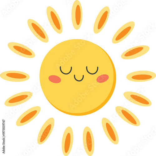 Cute smiling sun cartoon icon in flat style, cheerful summer weather symbol illustration