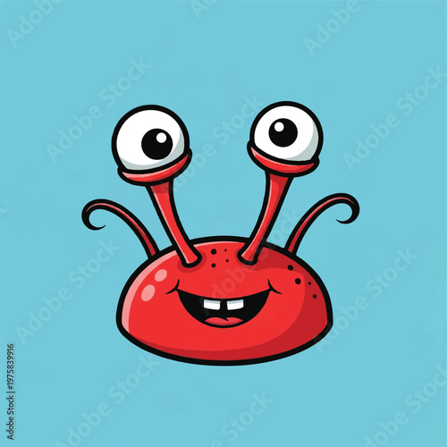 Playful Red Cartoon Crab with Big Eyes on a Bright Blue Background.