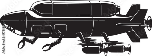 Black drone, unmanned aerial vehicle, UAV, aircraft silhouette, vector icon