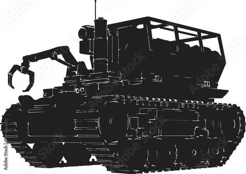 Black, industrial tractor, heavy equipment, construction vehicle, silhouette