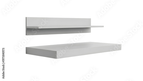 A white wall shelf and tray isolated on transparent background