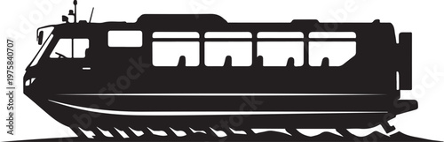 Black silhouette ferry boat, vector graphic, transportation icon, nautical symbol