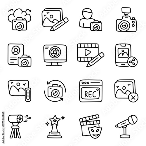 Set of Photography and 3d Technology Linear Icons 