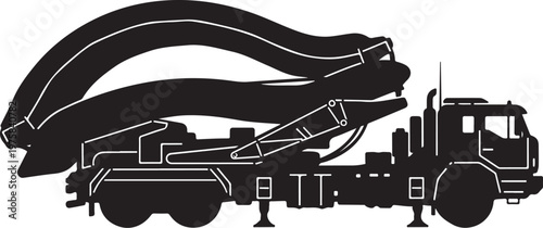 Black silhouette truck, industrial vehicle icon, transportation illustration, heavy equipment vector