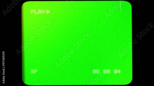 Vintage Camcorder Green Screen Playback Control Display with Timer Countdown Interface