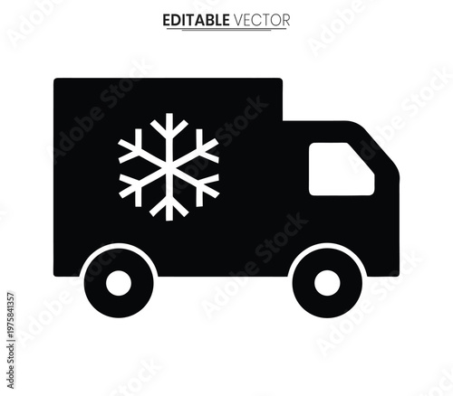 A black silhouette of a refrigerated truck with a snowflake design on its side silhouette