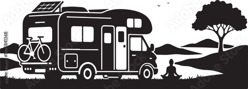 Camper van, motorhome, RV silhouette, outdoor adventure, travel icon